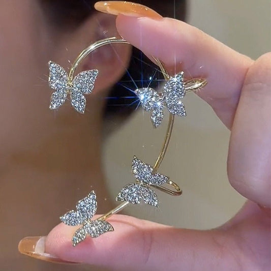 Gold Silver Color Metal Butterfly Ear Clips Without Piercing For Women Sparkling Zircon Ear Cuff Clip Earrings Wedding Jewelry - Taylor K Shop