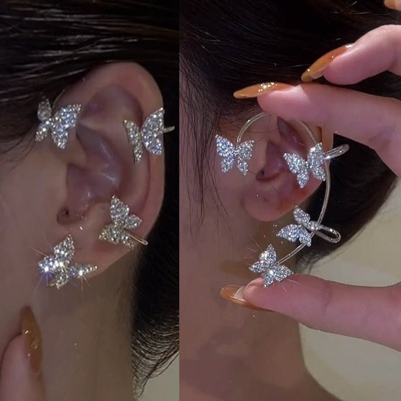 Gold Silver Color Metal Butterfly Ear Clips Without Piercing For Women Sparkling Zircon Ear Cuff Clip Earrings Wedding Jewelry - Taylor K Shop