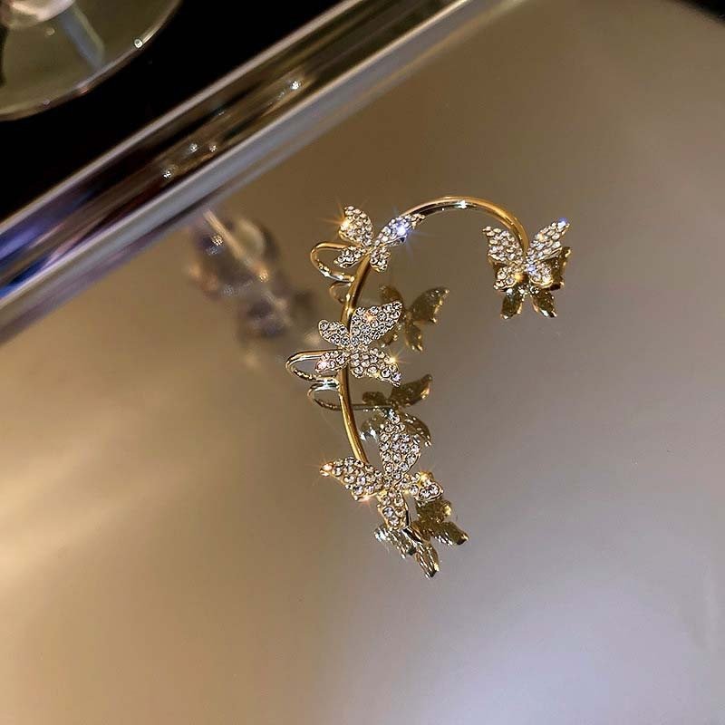 Gold Silver Color Metal Butterfly Ear Clips Without Piercing For Women Sparkling Zircon Ear Cuff Clip Earrings Wedding Jewelry - Taylor K Shop