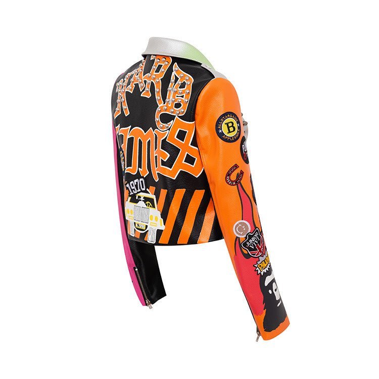 Graffiti Printed Motorcycle Leather Women - Taylor K Shop