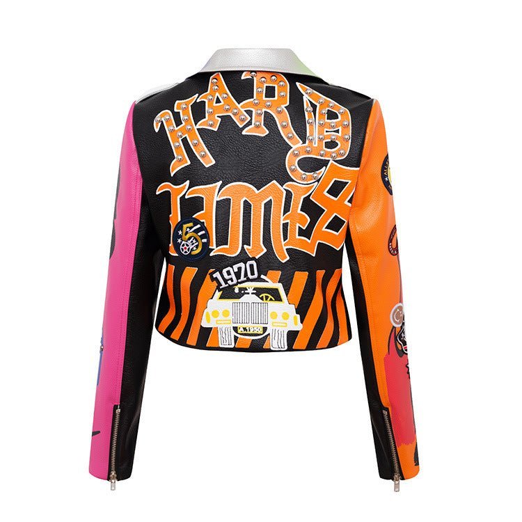 Graffiti Printed Motorcycle Leather Women - Taylor K Shop