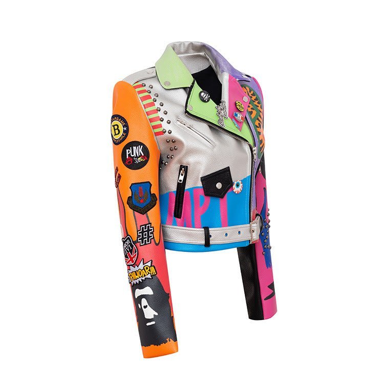 Graffiti Printed Motorcycle Leather Women - Taylor K Shop