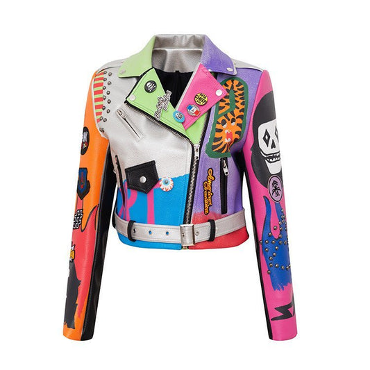 Graffiti Printed Motorcycle Leather Women - Taylor K Shop