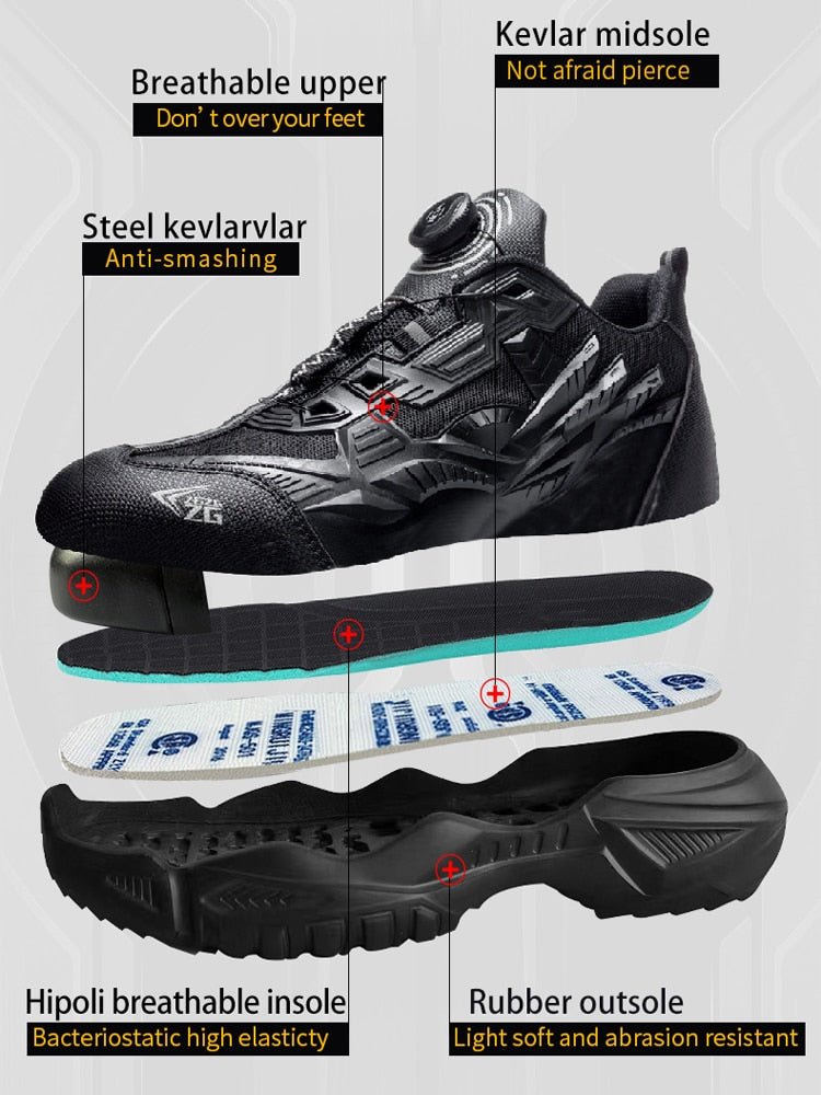 High - quality Safety Shoes Men Steel Wire Rotary Buckle Work Sneakers Indestructible Shoes Anti - smash Anti - puncture Work Shoes - Taylor K Shop