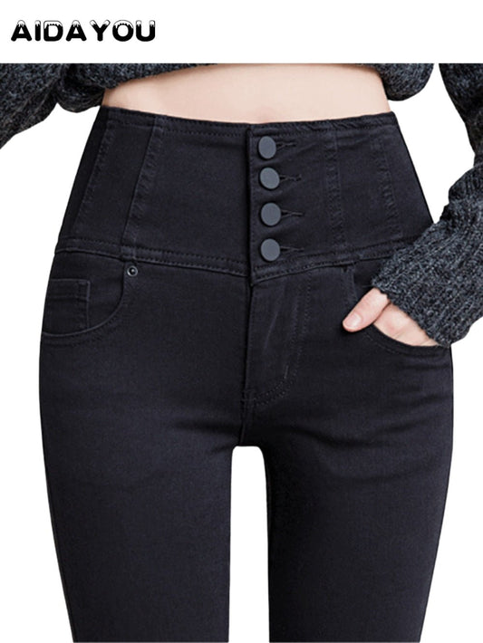 High Waisted Jeans Button Fly Front for Women Tummy Control Stretch Denim Black Petite XS - 4XL Dress Pants With Pocket ouc433 - Taylor K Shop
