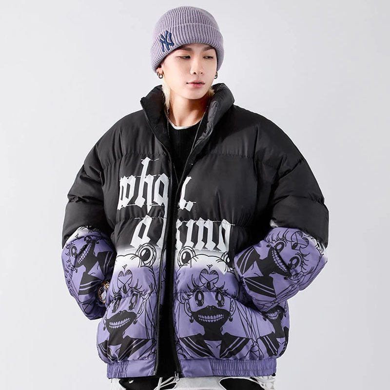 Hip Hop Oversized Padded Parkas Mens Harajuku Gradient Carto - Taylor K Shop