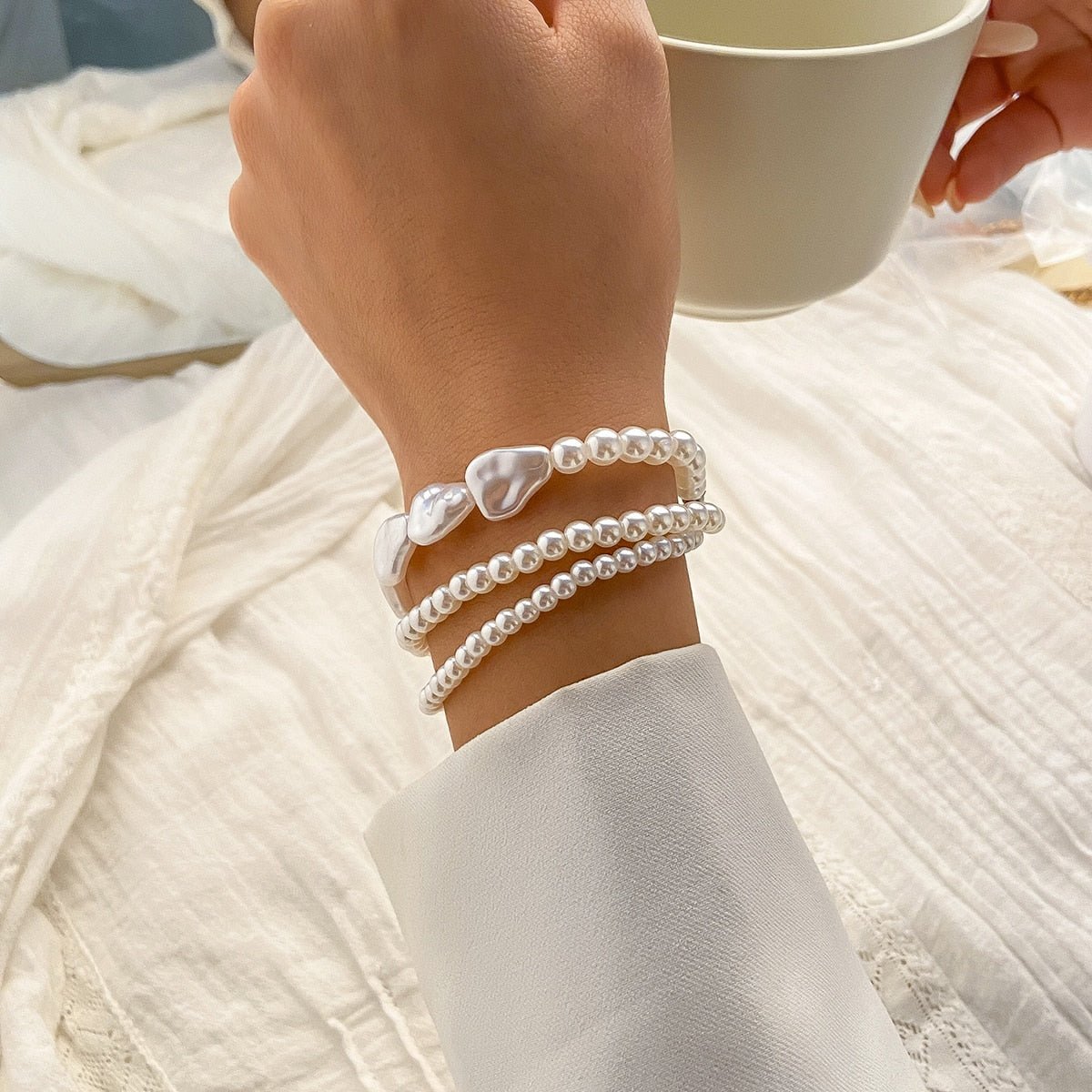 Ingemark Elegant Multilayer Baroque Pearl Chain Bracelet for Wedding Bridal Kpop Charm Beaded Bangles Couple Hand Jewelry - Taylor K Shop