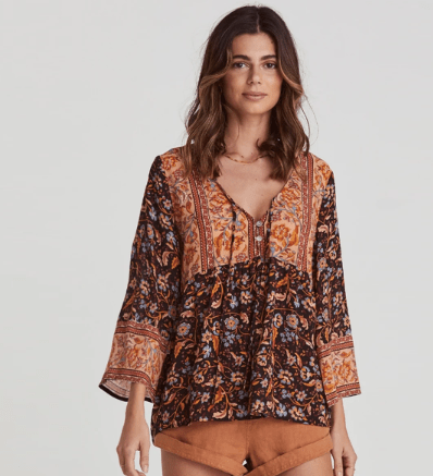 Jastie Summer Gypsy Vintage Style Button Up Blouse V Neck Casual Flutter Sleeve Women Small Top Boho Daisy Print Blouses Blusa - Taylor K Shop