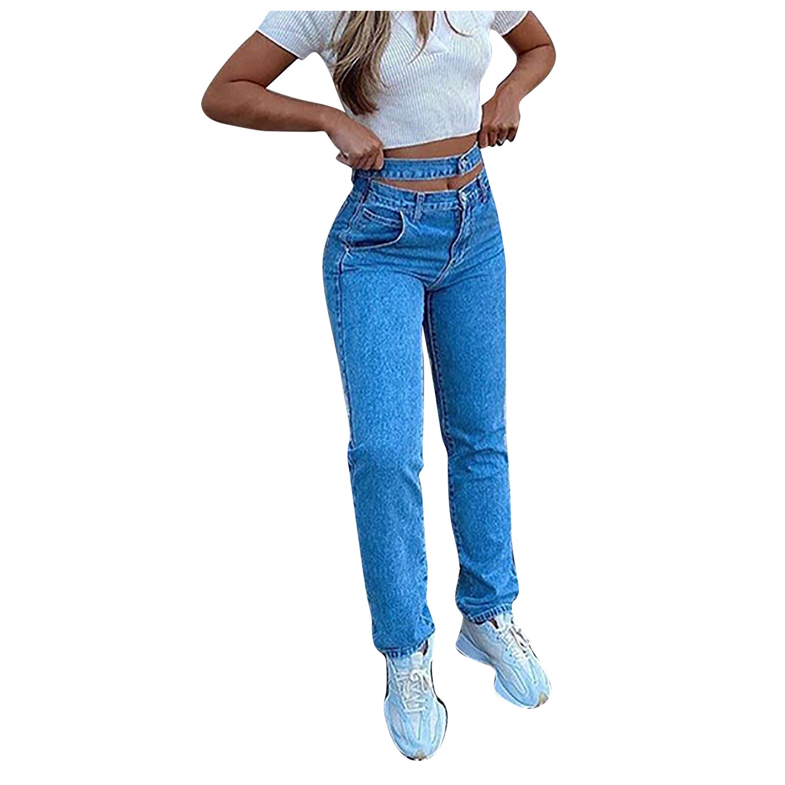 Jeans Women's New High - waist Washed Blue Long Jeans - Taylor K Shop