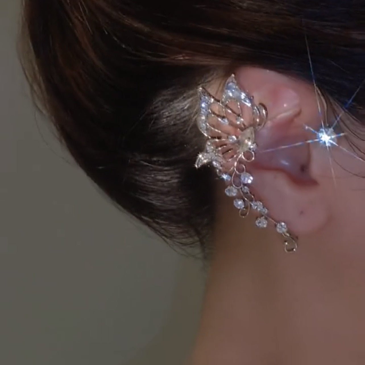 Korean Elf Butterfly Ear Cuff Without Piercing Clip Earrings for Women Elegant Sparkling Zircon Crystal Ear Clip Wedding Jewelry - Taylor K Shop