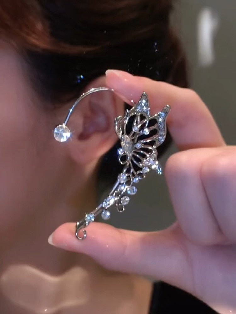 Korean Elf Butterfly Ear Cuff Without Piercing Clip Earrings for Women Elegant Sparkling Zircon Crystal Ear Clip Wedding Jewelry - Taylor K Shop