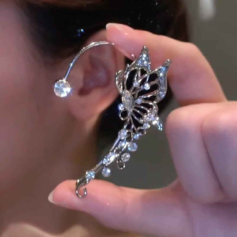 Korean Elf Butterfly Ear Cuff Without Piercing Clip Earrings for Women Elegant Sparkling Zircon Crystal Ear Clip Wedding Jewelry - Taylor K Shop