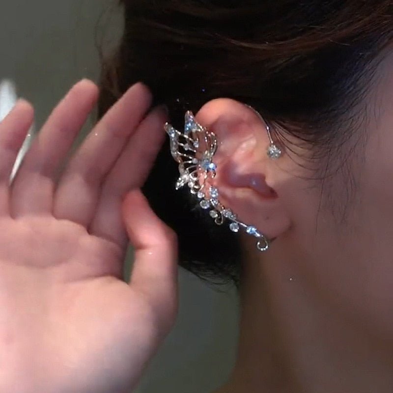 Korean Elf Butterfly Ear Cuff Without Piercing Clip Earrings for Women Elegant Sparkling Zircon Crystal Ear Clip Wedding Jewelry - Taylor K Shop