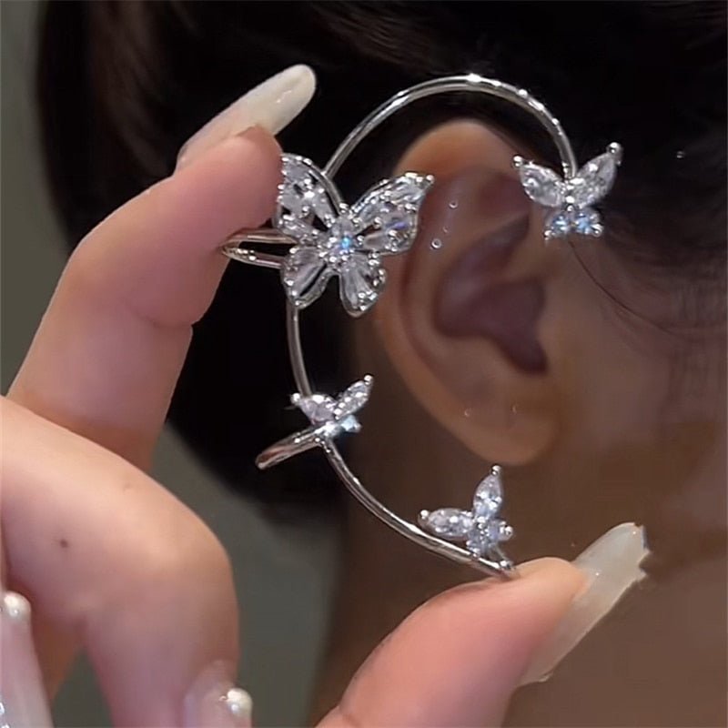 Korean Elf Butterfly Ear Cuff Without Piercing Clip Earrings for Women Elegant Sparkling Zircon Crystal Ear Clip Wedding Jewelry - Taylor K Shop