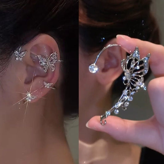 Korean Elf Butterfly Ear Cuff Without Piercing Clip Earrings for Women Elegant Sparkling Zircon Crystal Ear Clip Wedding Jewelry - Taylor K Shop
