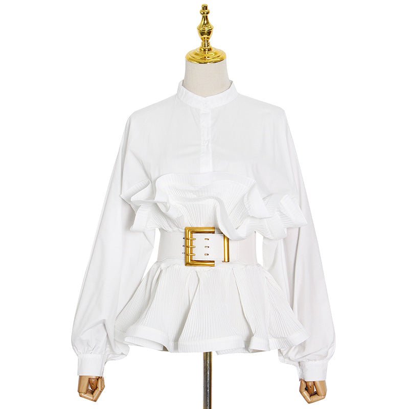 Korean Version Of Irregular Waist Lace Pleated Blouse Women's Blouse - Taylor K Shop