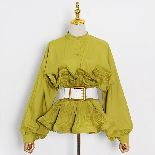 Korean Version Of Irregular Waist Lace Pleated Blouse Women's Blouse - Taylor K Shop