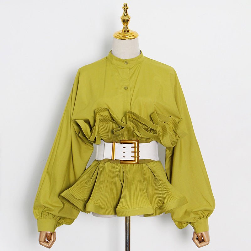 Korean Version Of Irregular Waist Lace Pleated Blouse Women's Blouse - Taylor K Shop