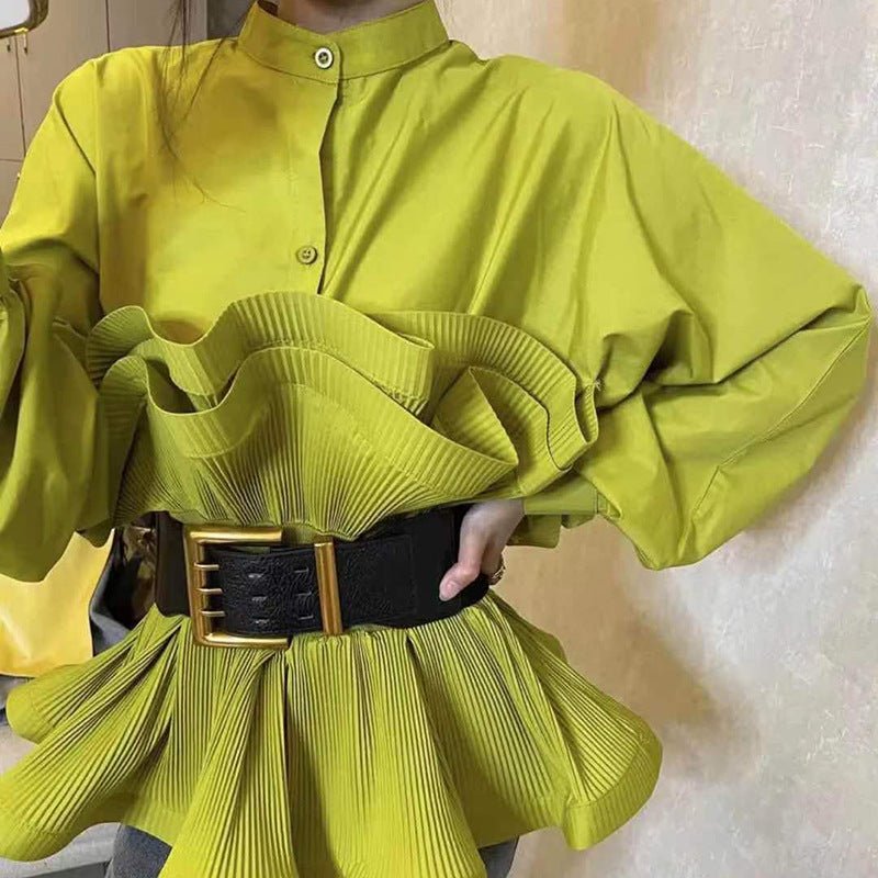 Korean Version Of Irregular Waist Lace Pleated Blouse Women's Blouse - Taylor K Shop
