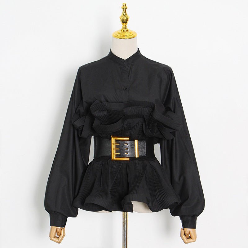 Korean Version Of Irregular Waist Lace Pleated Blouse Women's Blouse - Taylor K Shop
