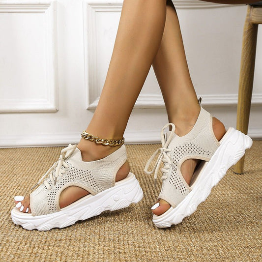 Lace - up Sandals Women Thick - bottomed Mesh Soft - sole Fashion Casual Summer Shoes Flat - Taylor K Shop