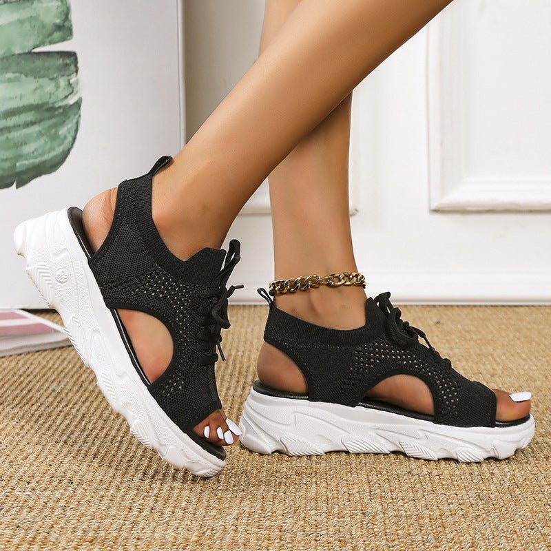 Lace - up Sandals Women Thick - bottomed Mesh Soft - sole Fashion Casual Summer Shoes Flat - Taylor K Shop