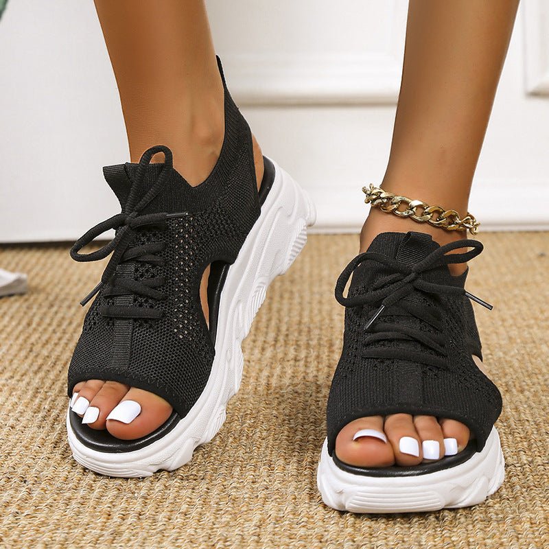 Lace - up Sandals Women Thick - bottomed Mesh Soft - sole Fashion Casual Summer Shoes Flat - Taylor K Shop