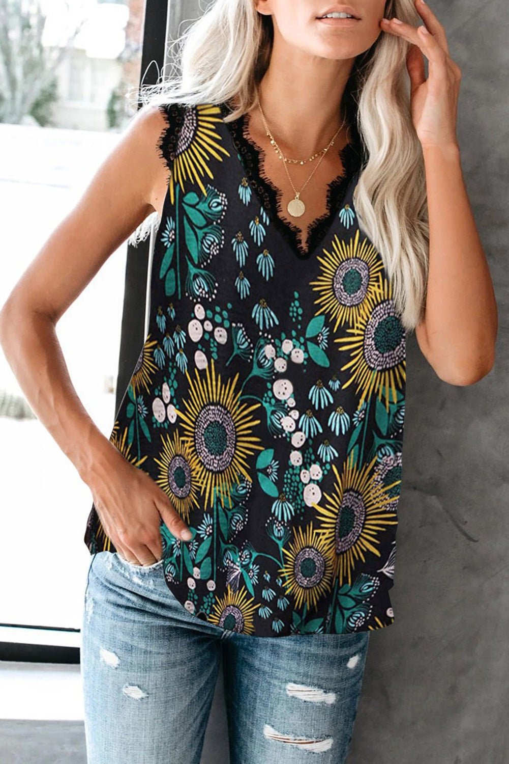Lace v - neck sleeveless blouse - Taylor K Shop