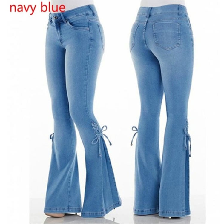 Ladies jeans mid - waisted denim trousers stretch jeans - Taylor K Shop