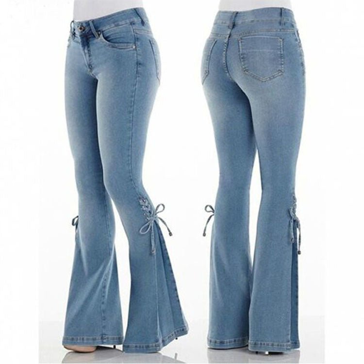 Ladies jeans mid - waisted denim trousers stretch jeans - Taylor K Shop
