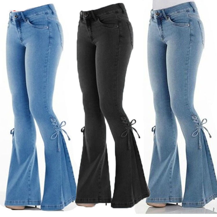 Ladies jeans mid - waisted denim trousers stretch jeans - Taylor K Shop