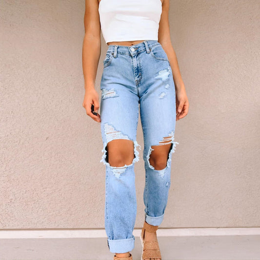 Ladies Jeans Ripped Holes Show Thin Jeans Women's Trousers - Taylor K Shop