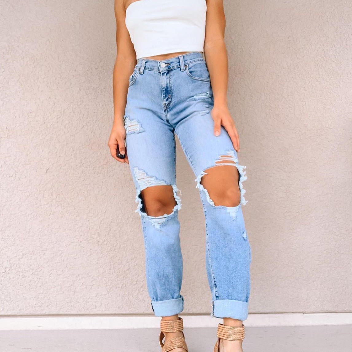 Ladies Jeans Ripped Holes Show Thin Jeans Women's Trousers - Taylor K Shop