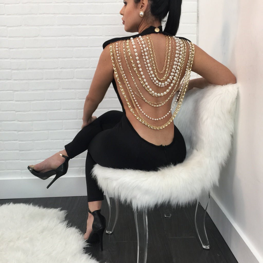 Ladies Pearl Chain Fancy Jumpsuit - Taylor K Shop