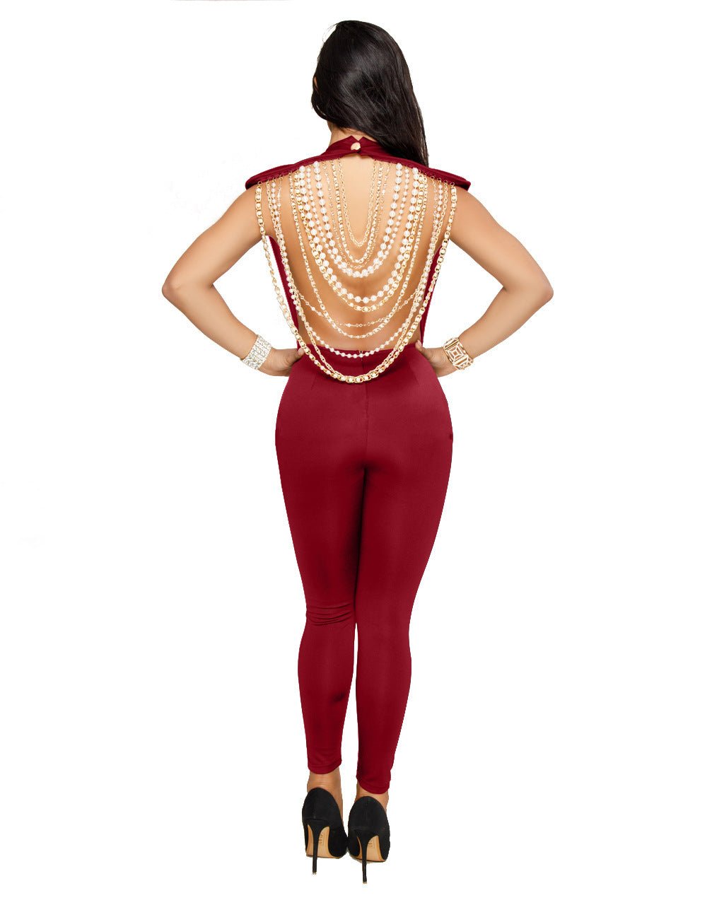 Ladies Pearl Chain Fancy Jumpsuit - Taylor K Shop