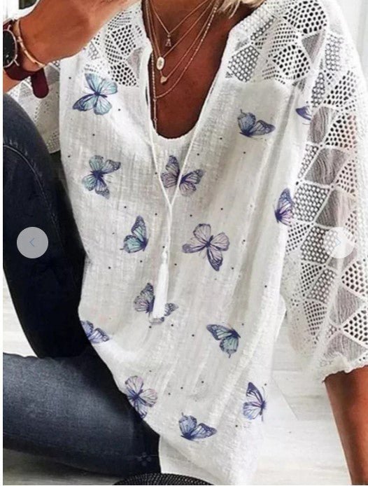 Ladies Short - sleeved Floral Blouse - Taylor K Shop