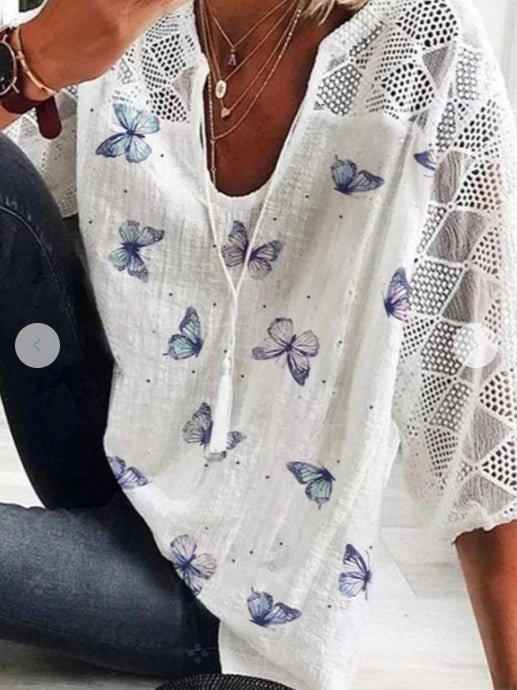 Ladies Short - sleeved Floral Blouse - Taylor K Shop