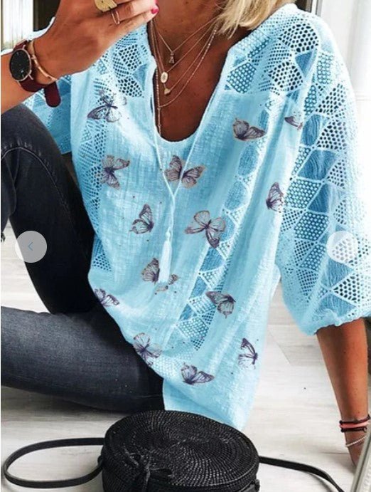 Ladies Short - sleeved Floral Blouse - Taylor K Shop