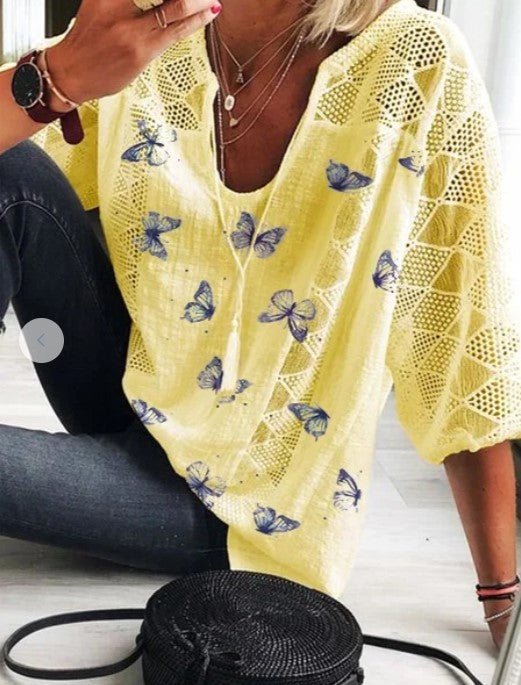 Ladies Short - sleeved Floral Blouse - Taylor K Shop