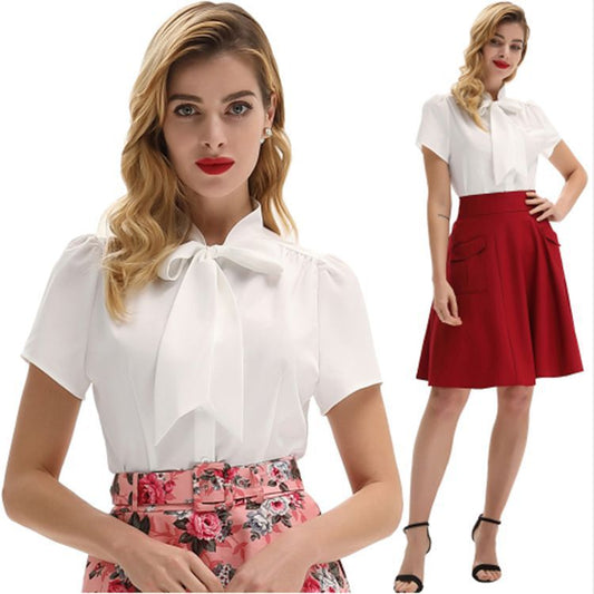 Ladies summer color retro short blouse shirt - Taylor K Shop