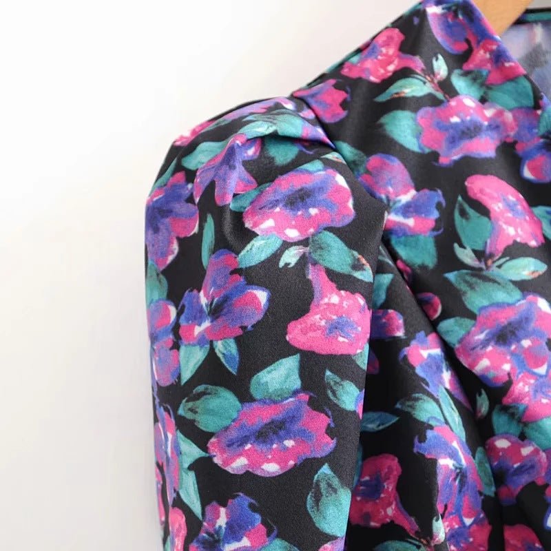 Lantern sleeve printed blouse shirt - Taylor K Shop