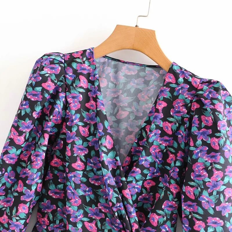 Lantern sleeve printed blouse shirt - Taylor K Shop