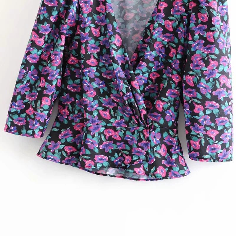 Lantern sleeve printed blouse shirt - Taylor K Shop