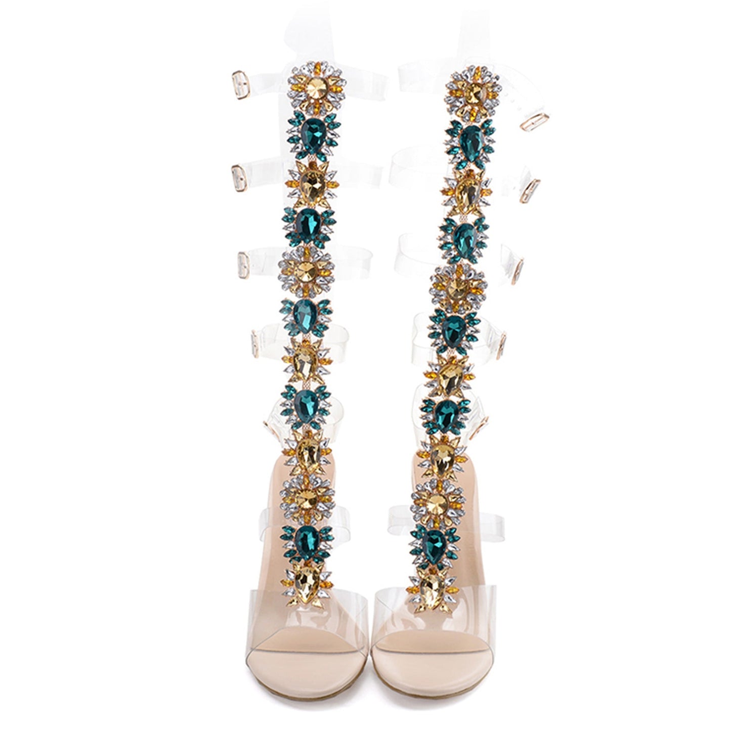 Large Rhinestone Transparent Heel Boots - Taylor K Shop