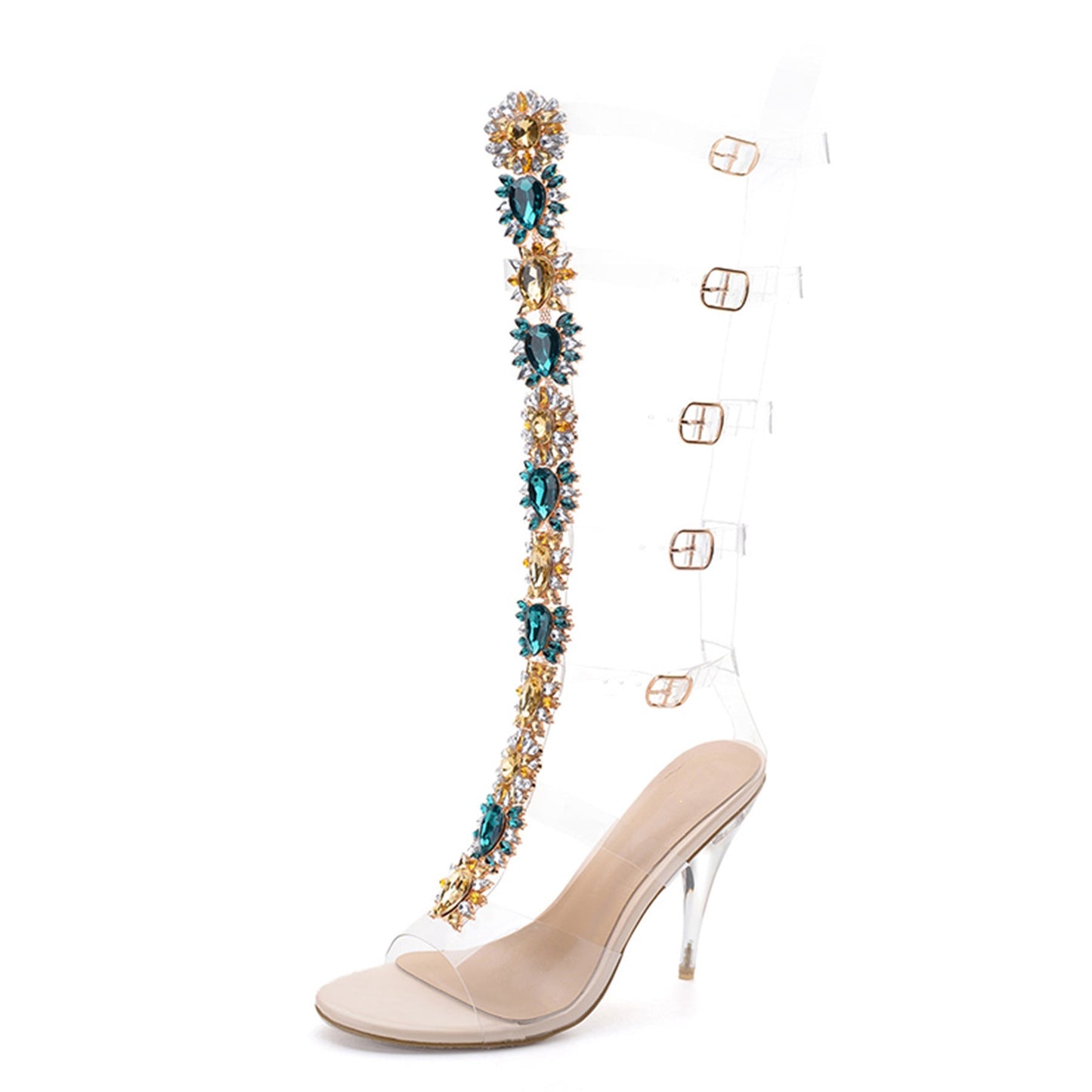 Large Rhinestone Transparent Heel Boots - Taylor K Shop