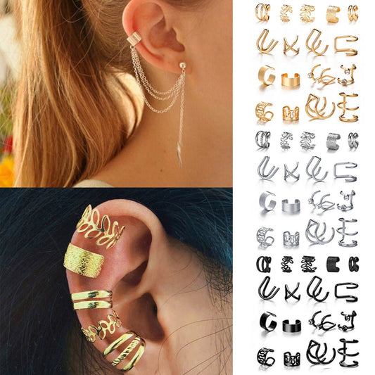 LATS Gold Color Leaves Ear Cuff Black Non - Piercing Ear Clip Earrings for Women Men Fake Cartilage Earring Cuff Jewelry Wholesale - Taylor K Shop