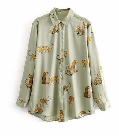 Leopard Lapel Ladies Blouse - Taylor K Shop