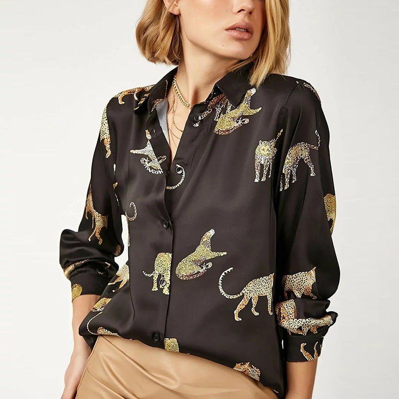 Leopard Lapel Ladies Blouse - Taylor K Shop