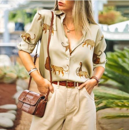 Leopard Lapel Ladies Blouse - Taylor K Shop