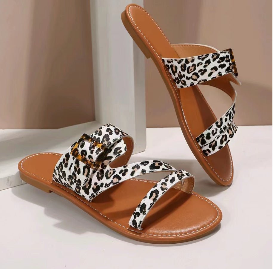 Leopard Print Slippers Summer Flat Sandals For Women Beach Shoes - Taylor K Shop